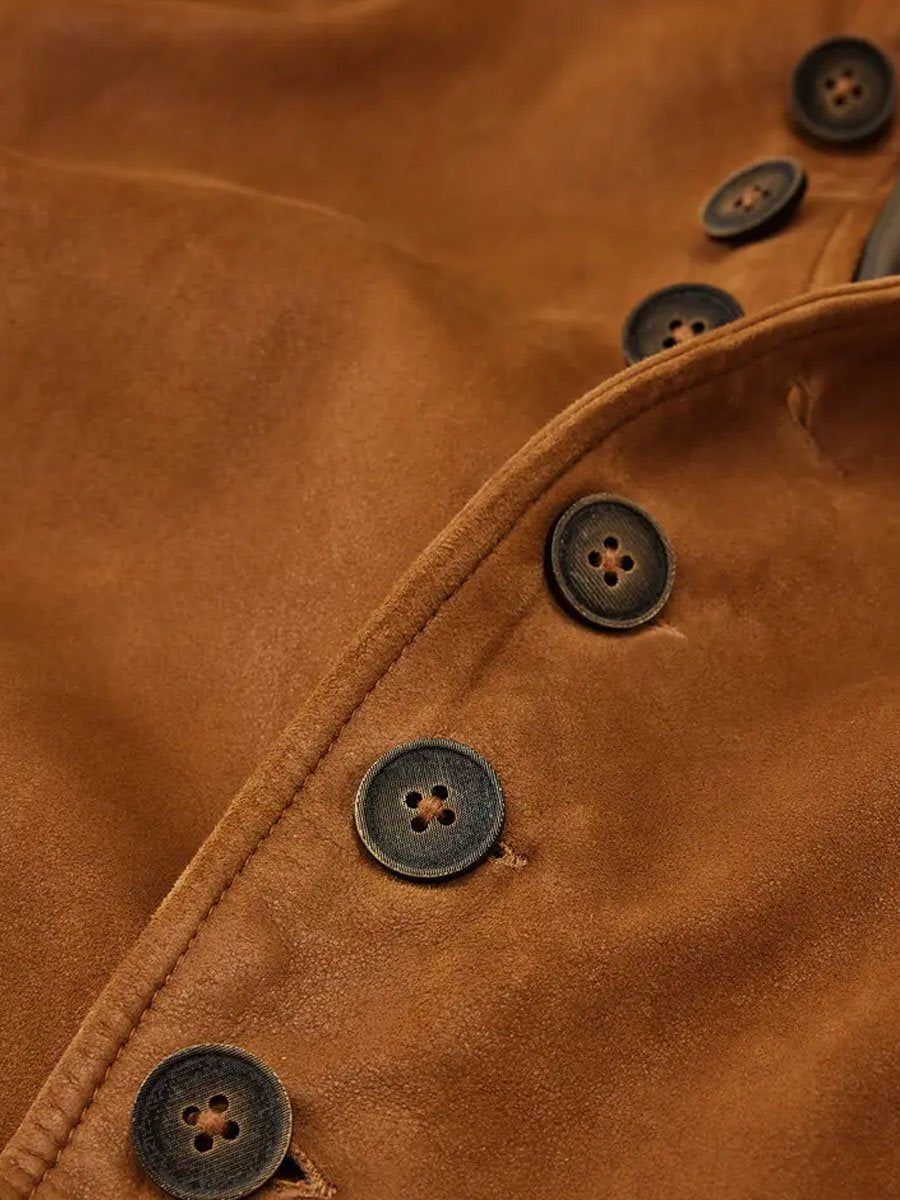 WW | Weinlese Wildleder Stehkragen Taschen Freizeit Blazer Retro & Stilvoll