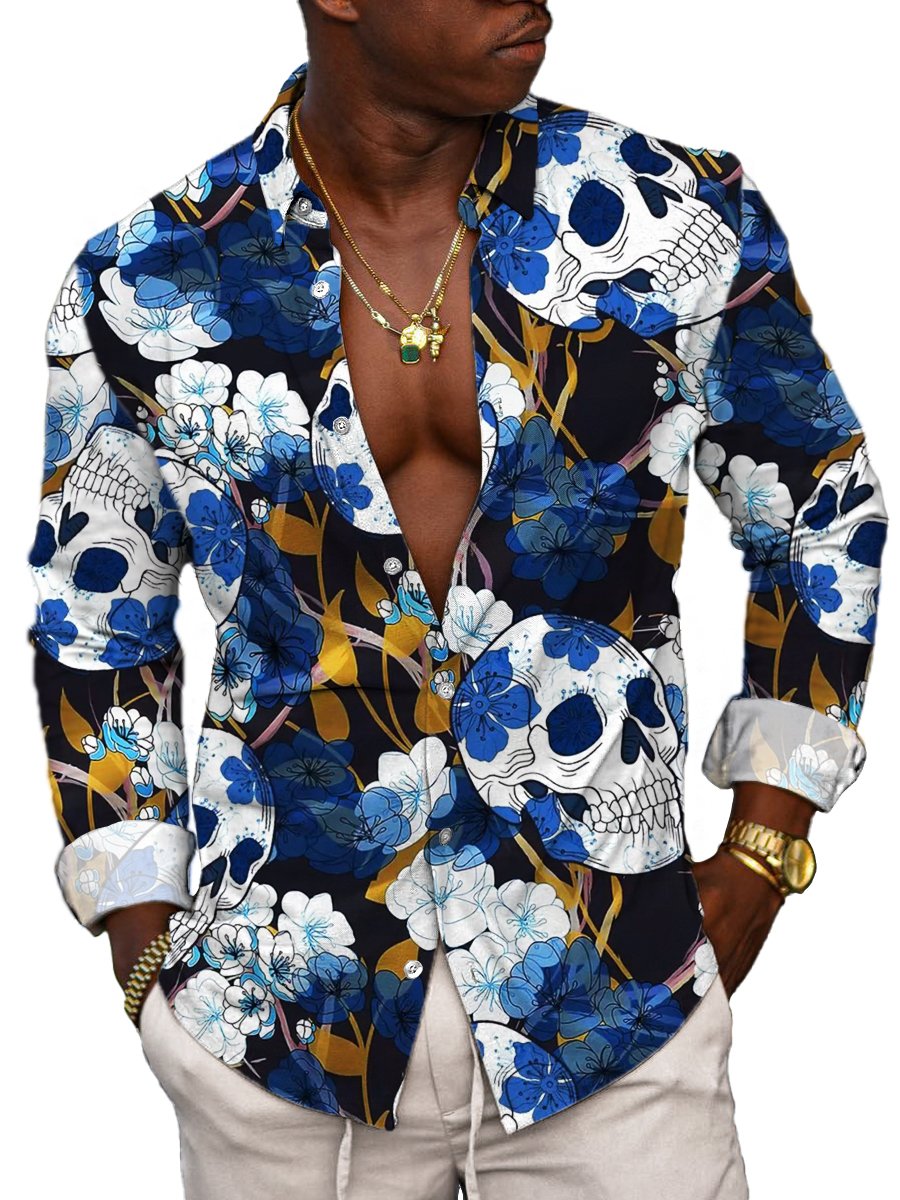 WW | Weinlese Hemd Mit Langen Ärmeln Und Skull Floral Print