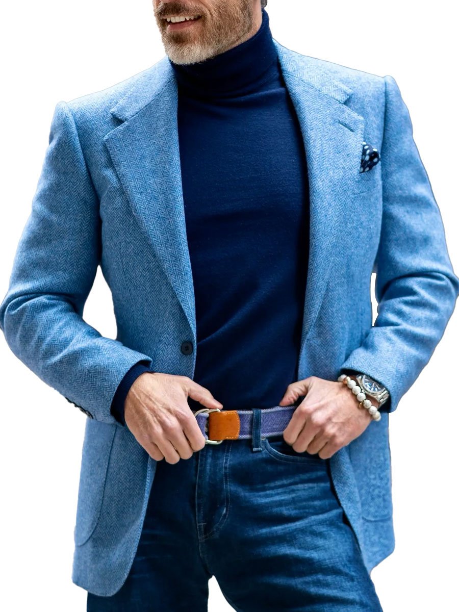 WW | Weinlese Fischgrät Wolle Revers Blazer Zeitloser Stil