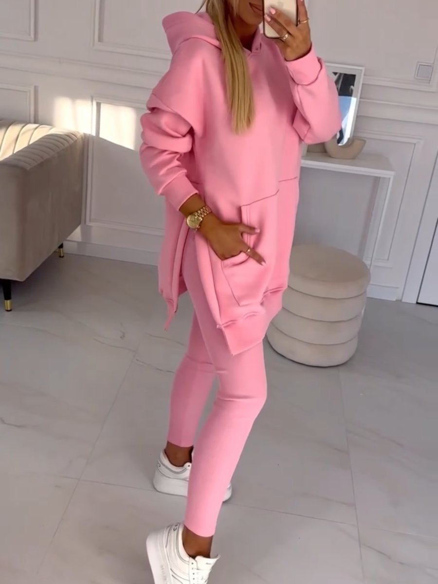 Merche Kapuzenpullover und gefütterte Leggings Zweiteiliges Set für Frauen in Übergröße