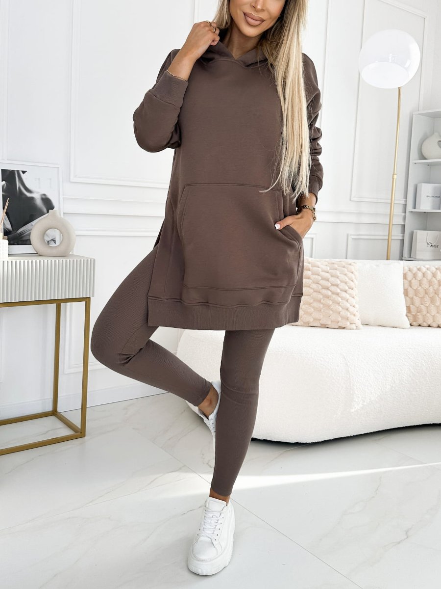 Merche Kapuzenpullover und gefütterte Leggings Zweiteiliges Set für Frauen in Übergröße