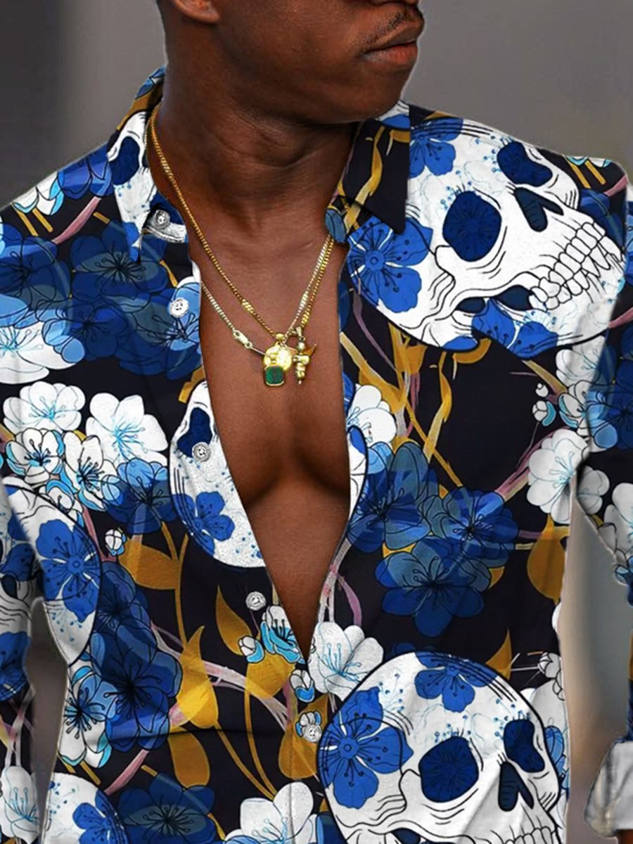 WW | Weinlese Hemd Mit Langen Ärmeln Und Skull Floral Print