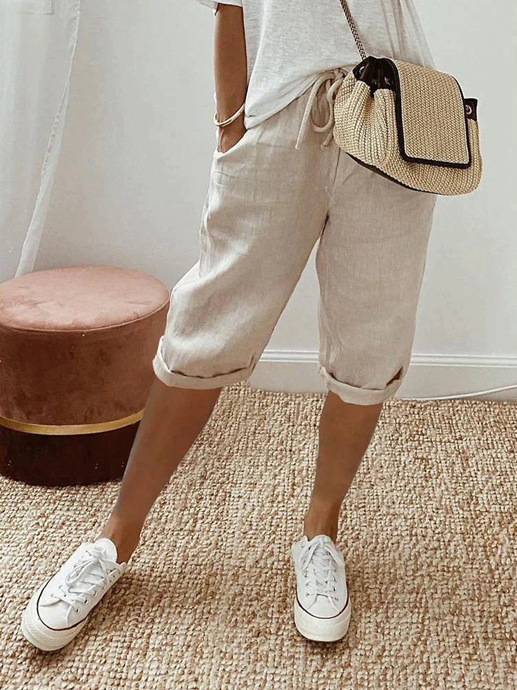 WW | Lässige Elastische Kurze Hosen Mit Weitem Bein Und Hoher Taille Und Taschen