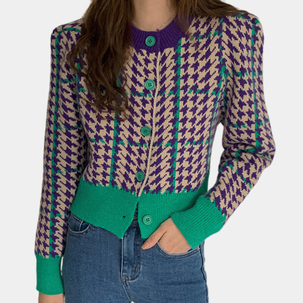 WW | Zeitlose Hahnentritt Strickjacke Für Damen