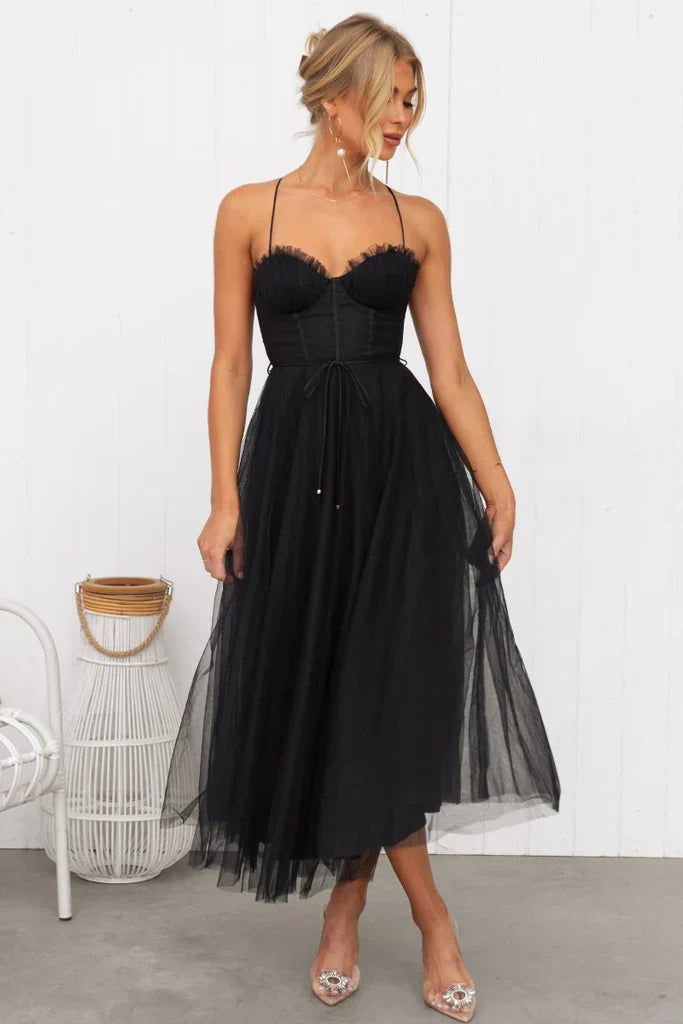 Modernes Prinzessin Chiffon Hosenträger Party Maxikleid