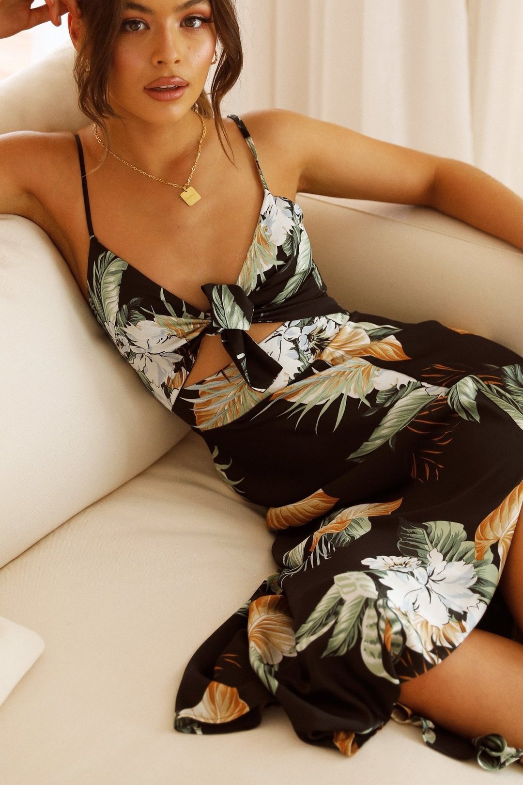 Bedrucktes, geknotetes Maxi-Slipkleid