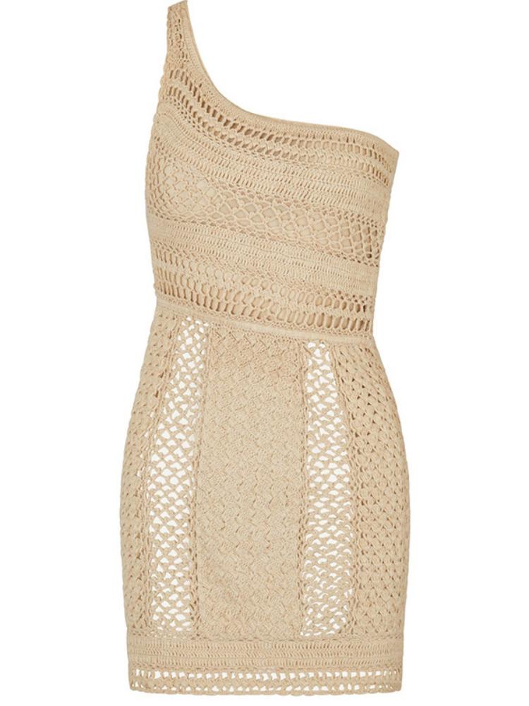 Crochet One Shoulder Mini-Strickkleid