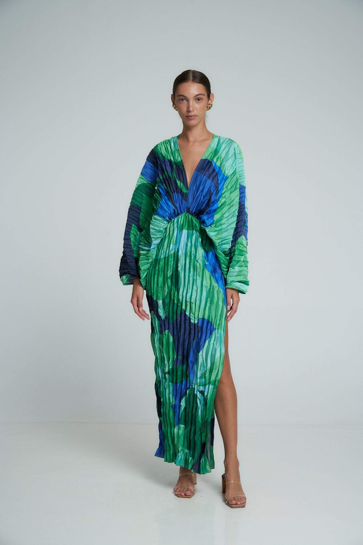 Bedrucktes Plissee-Maxi-Kaftenkleid