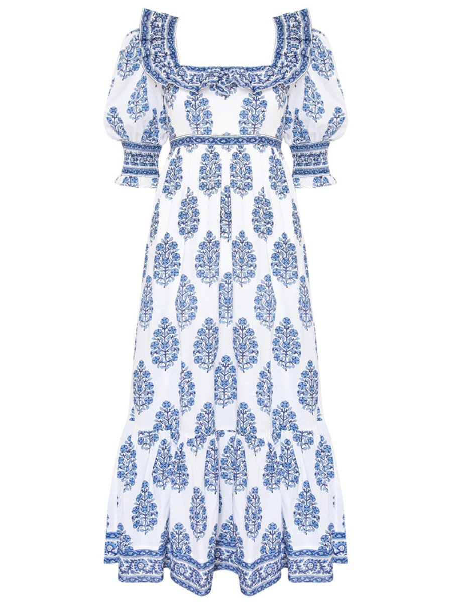 Blaues bedrucktes Sommerkleid