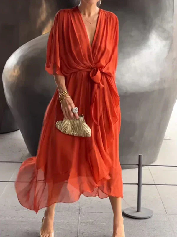WW | Zartes Kleid Aus Chiffon Mit V-ausschnitt