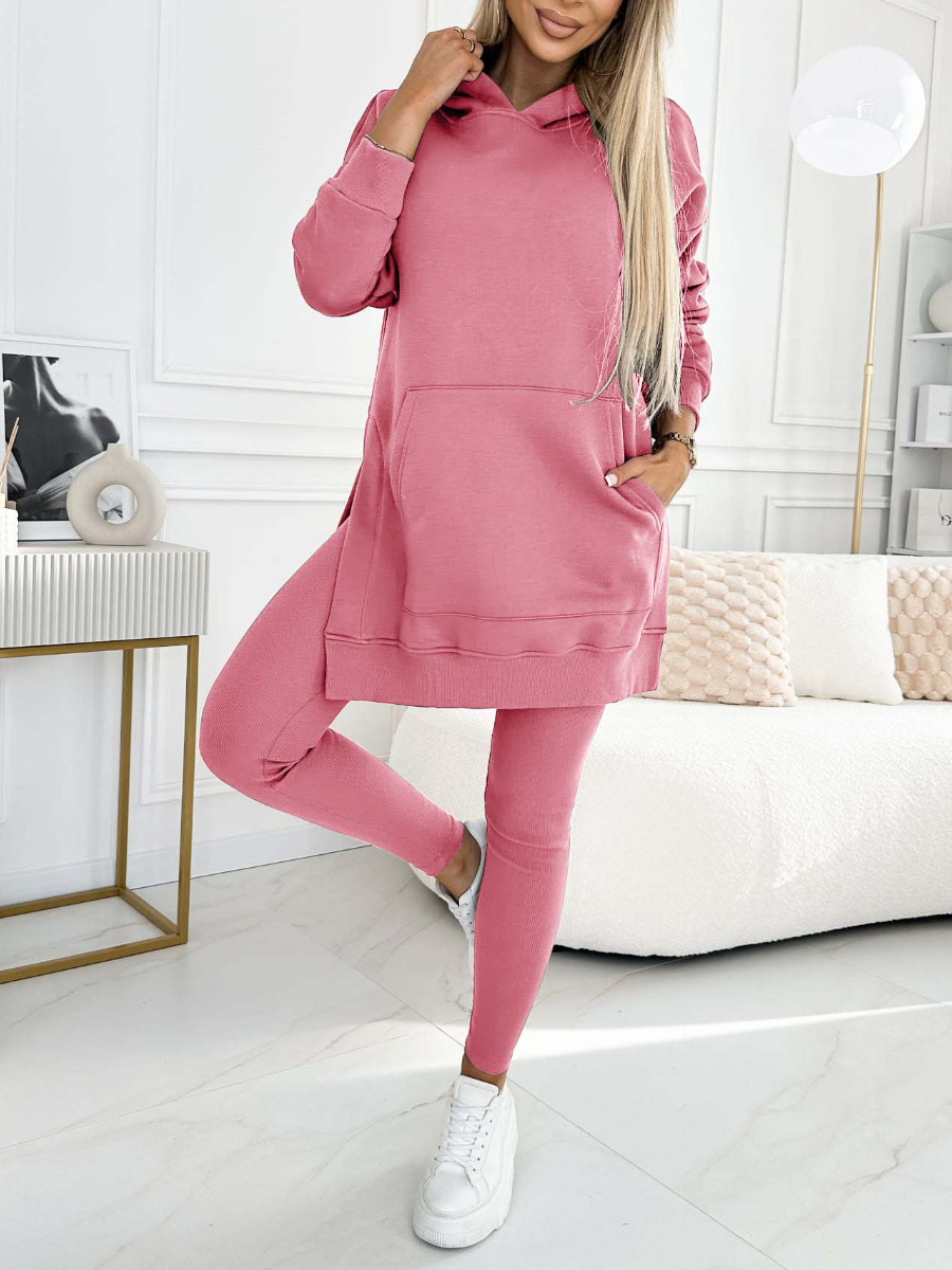 Merche Kapuzenpullover und gefütterte Leggings Zweiteiliges Set für Frauen in Übergröße