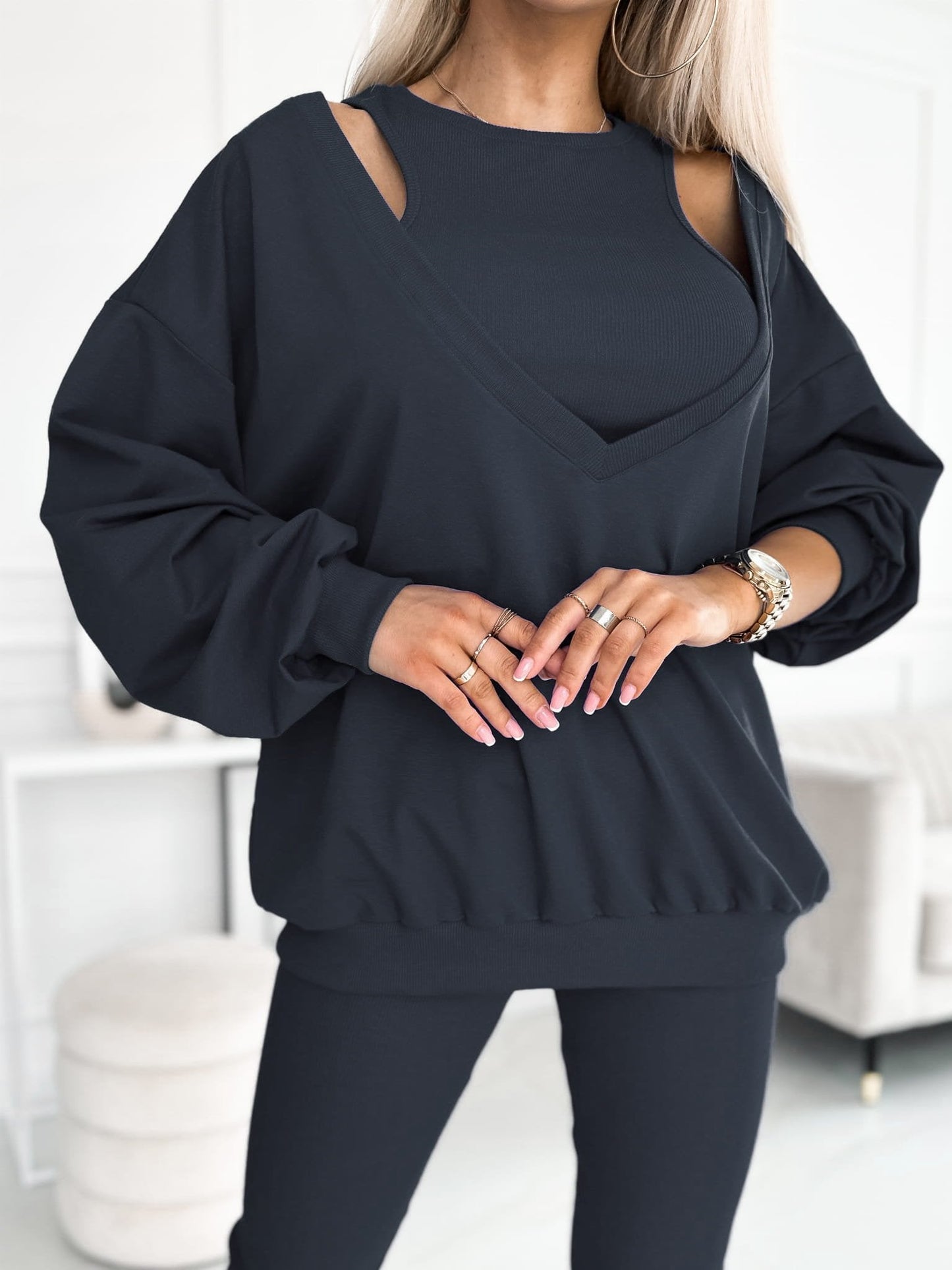 Merche Set Sweatshirt in Uni-Farbe