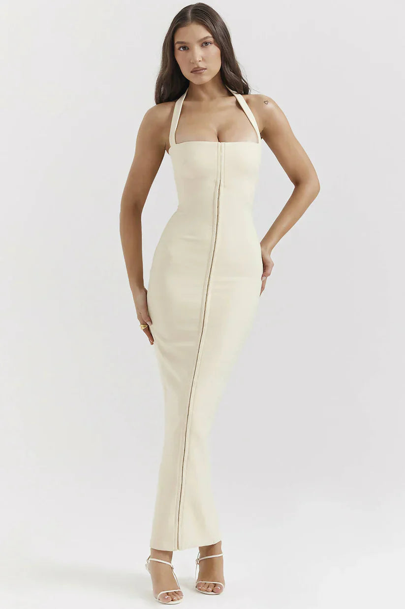 mia ecru halterneck maxikleid
