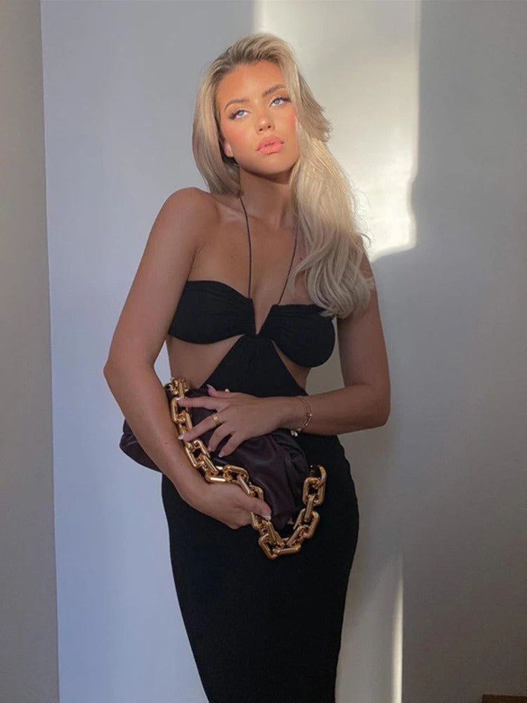 Merche-weißes Sommerkleid Neckholder mit Spaghetti-Trägern und rückenfreiem Stil