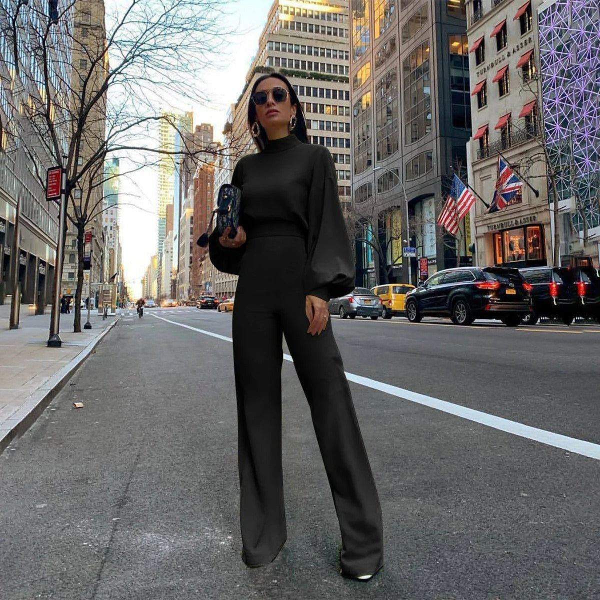 Merche Jumpsuit mit hohem Kragen und weiter Hose Streetwear