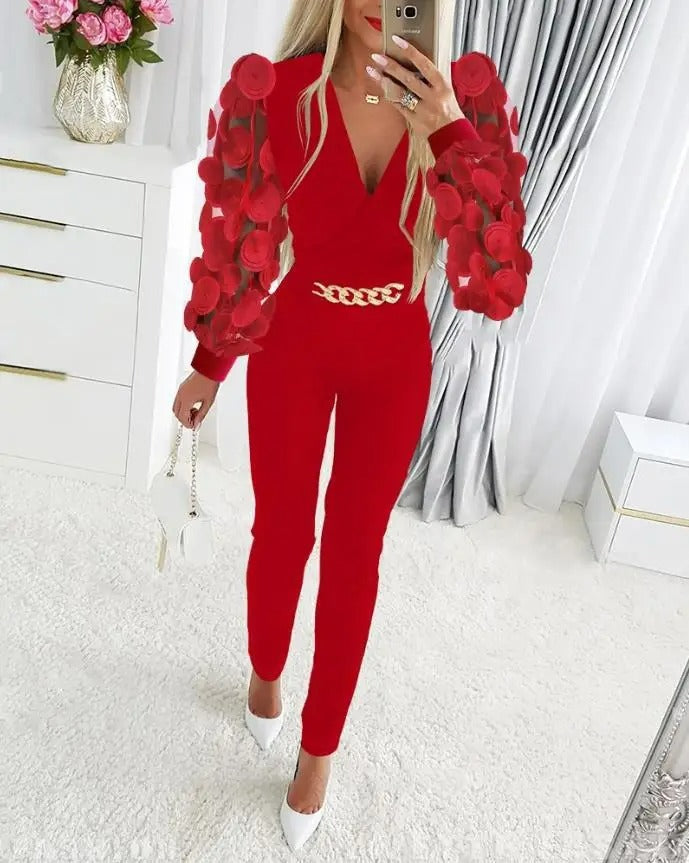 Merche Jumpsuit mit schmalen transparenten Ärmeln und Hohlraumdruck