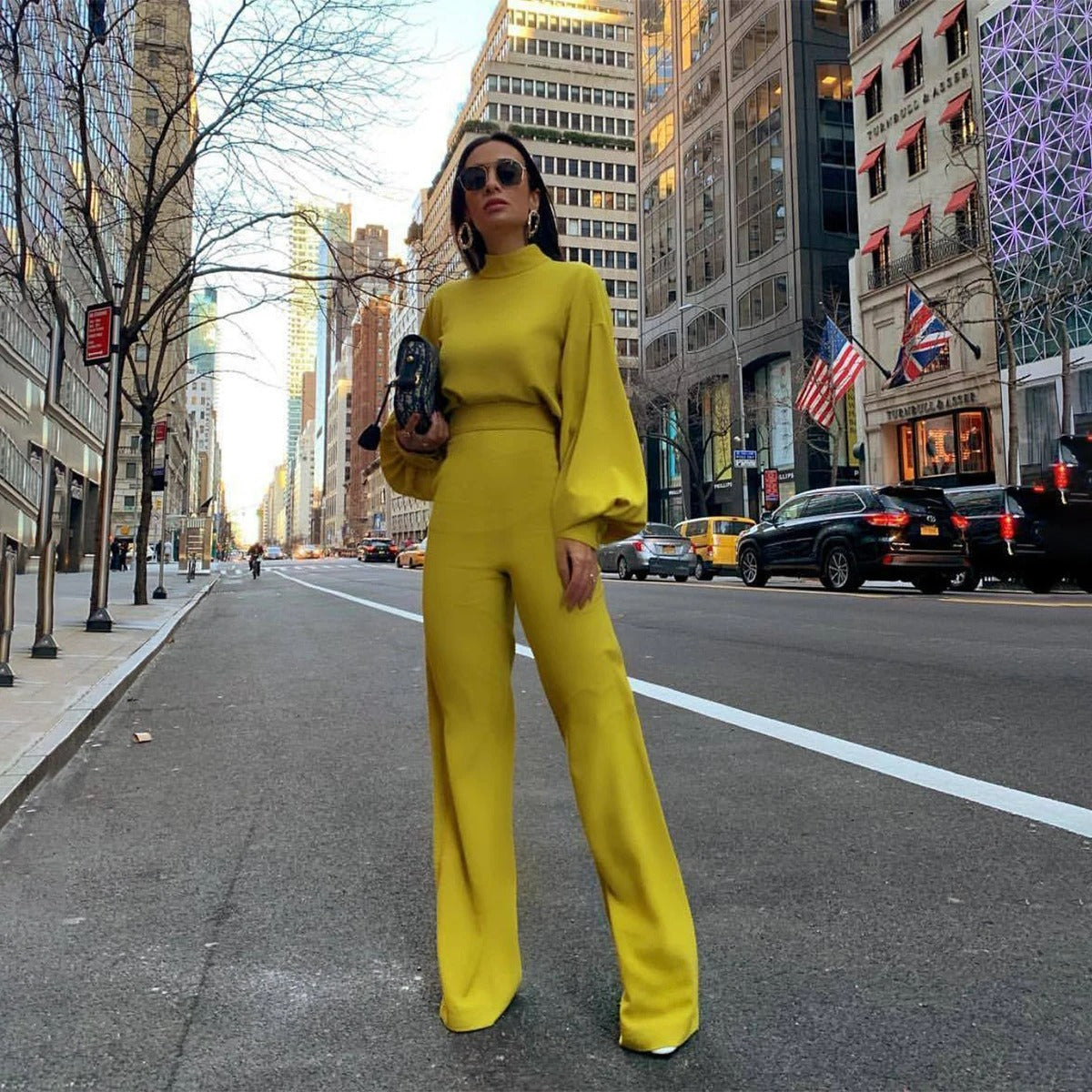 Merche Jumpsuit mit hohem Kragen und weiter Hose Streetwear