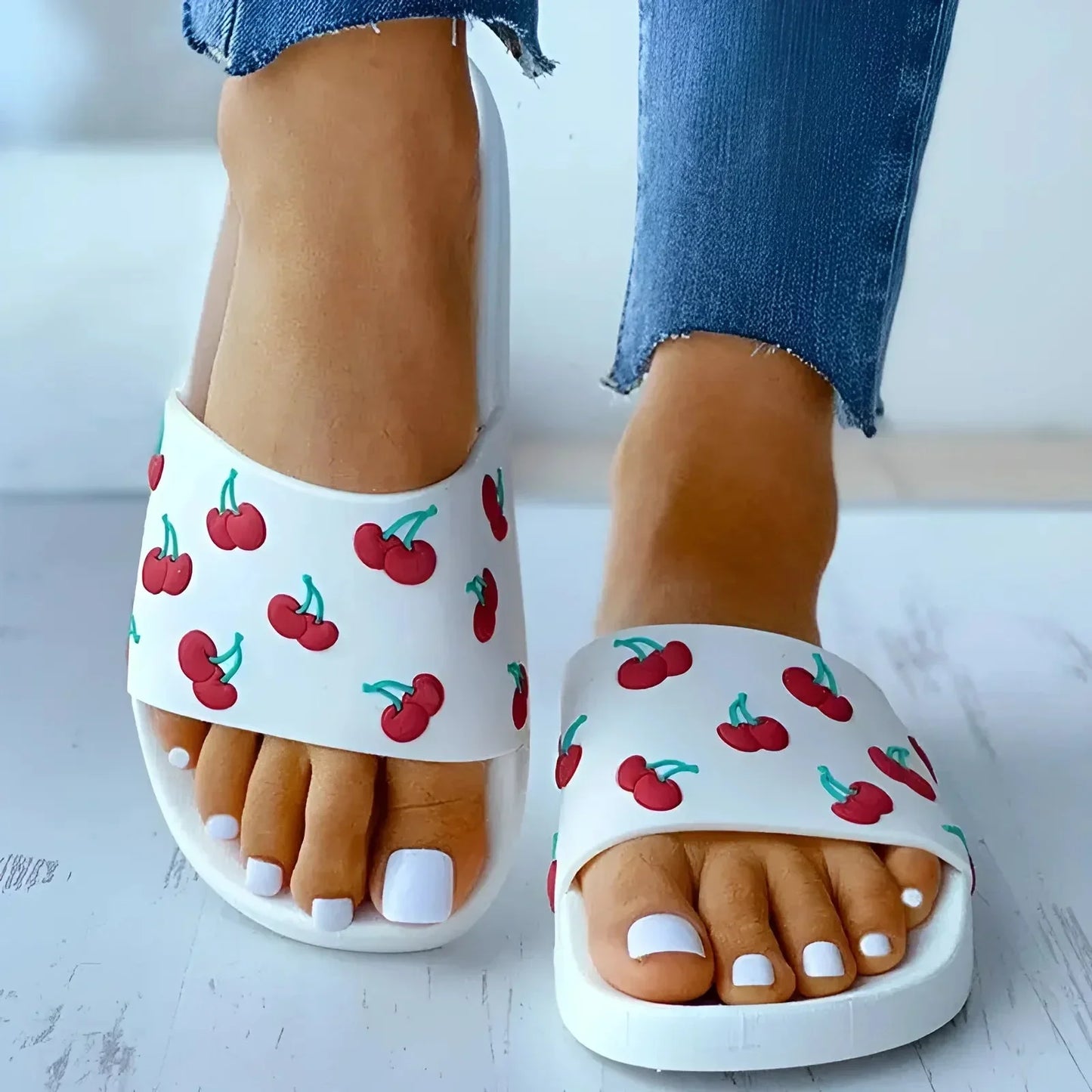 Damen Pantoletten mit Obstprint