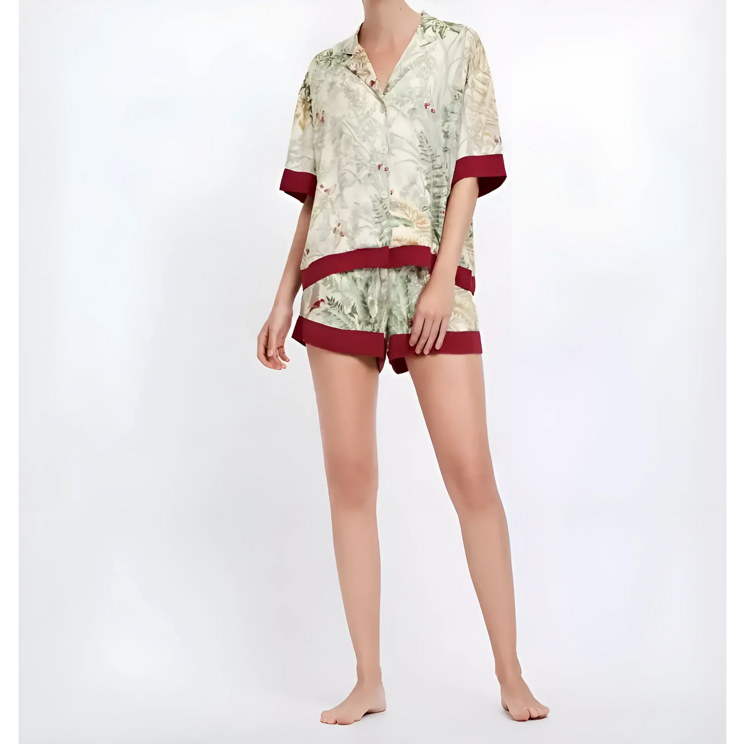 Damen Pyjamas mit Blattdruck