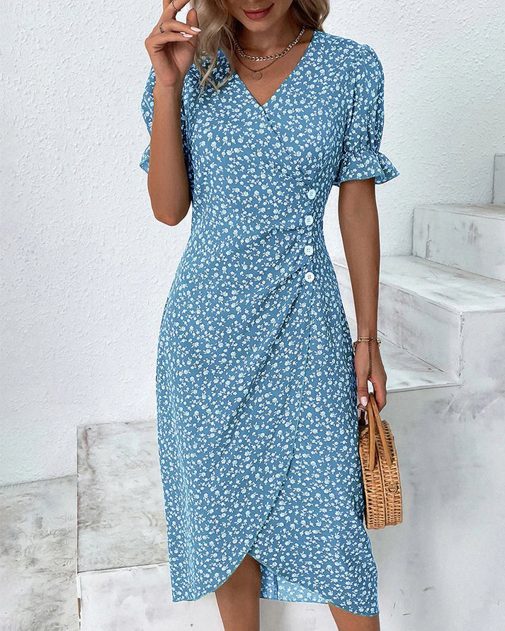 kleid mit kurzen armeln und blumendruck
