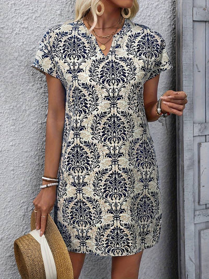 – vintage-kleid mit ethnischem blumendruck