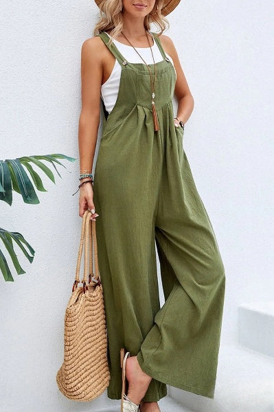 – lockere Jumpsuits mit einfarbigem Knopf und quadratischem Ausschnitt für den Freizeiturlaub
