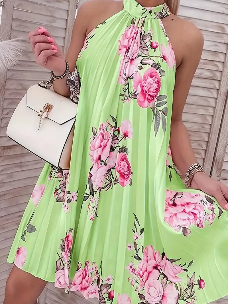 – ärmelloses faltenkleid mit blumendruck