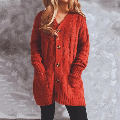 WW | Wollstrickjacke Damen Mit Zopfmuster Und Holzknöpfen, Lockere