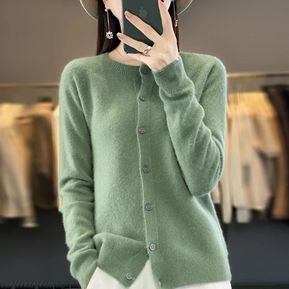 WW | Wollstrickjacke Damen Mit Rundhalsausschnitt Und Knopfleiste