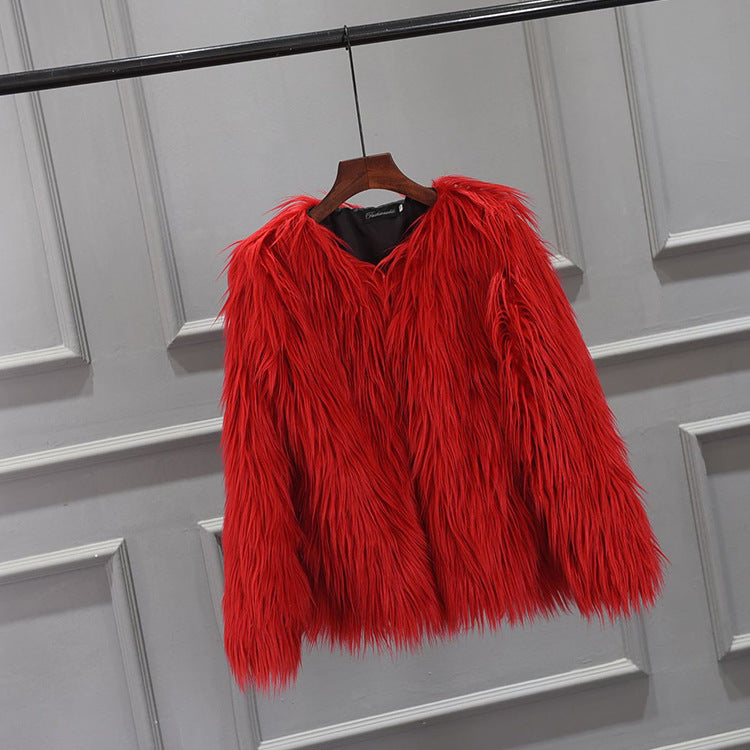 Damen Luxuriöser Kunstpelzjacke mit voluminösem Kragen Merchesia