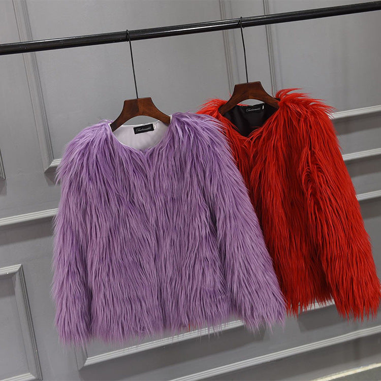 Damen Luxuriöser Kunstpelzjacke mit voluminösem Kragen Merchesia