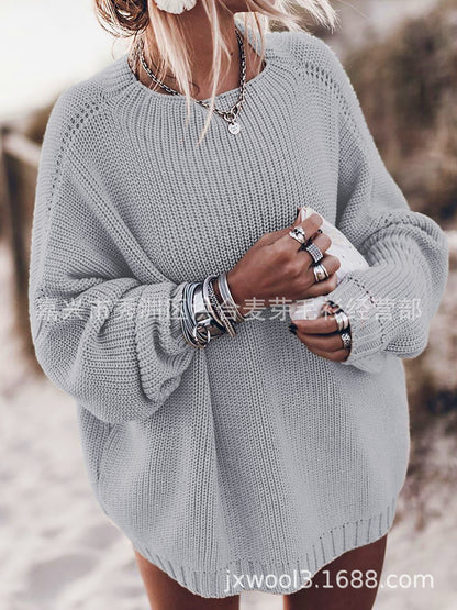 Damen Oversized Strickpullover mit luftigen Maschen und Seitenschlitzen Merchesia