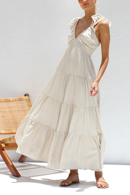 Maxikleid mit V-Ausschnitt und Rüsche