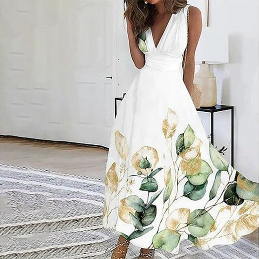 – ärmelloses maxikleid mit romantischem blumendruck