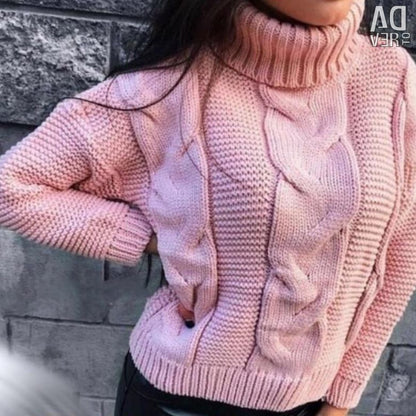 Damen oversized Strickpullover mit hohem Kragen und modischem Zopfmuster Merchesia