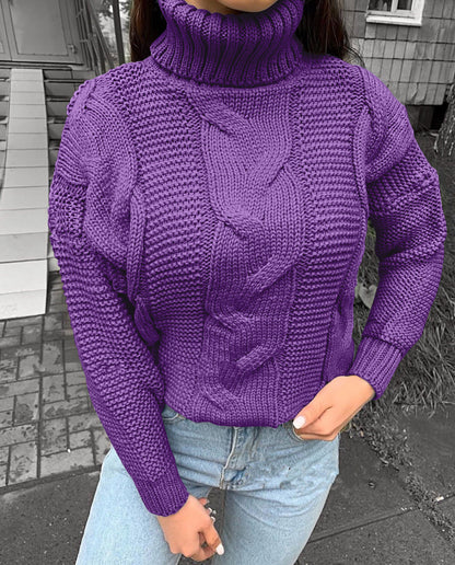 Damen oversized Strickpullover mit hohem Kragen und modischem Zopfmuster Merchesia