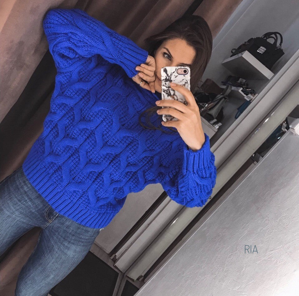 Damen Grober Strickpullover mit hohem Kragen Merchesia