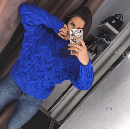 Damen Grober Strickpullover mit hohem Kragen Merchesia