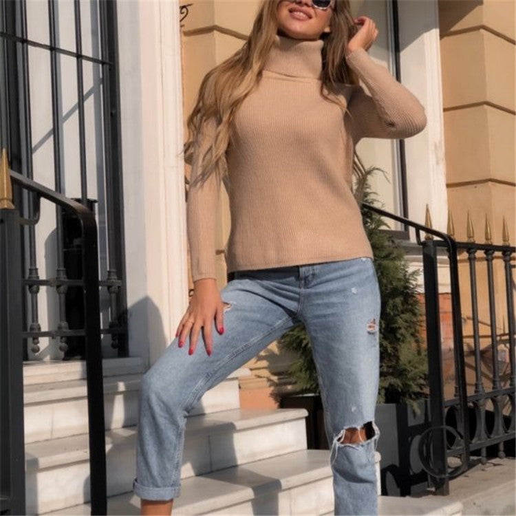 Damen eleganter Rollkragenpullover aus feinem Rippstrick Merchesia