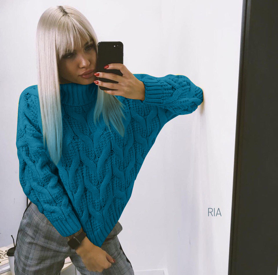 Damen Grober Strickpullover mit hohem Kragen Merchesia