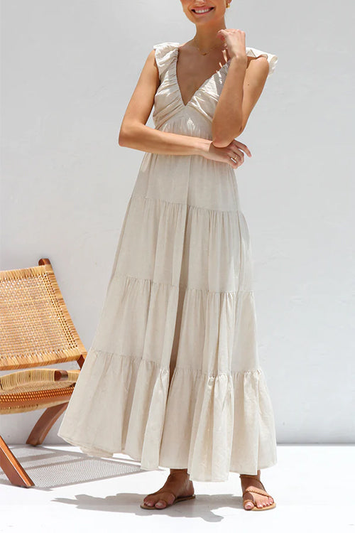 Maxikleid mit V-Ausschnitt und Rüsche