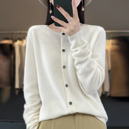 WW | Wollstrickjacke Damen Mit Rundhalsausschnitt Und Knopfleiste
