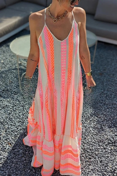 – "Away on Vacay" Cami-Maxikleid mit Ethno-Print