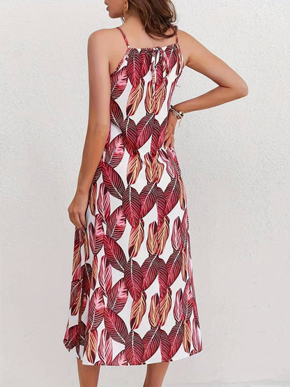 – neckholder-strandkleid mit blattmuster