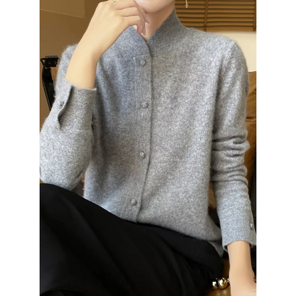 WW | Wollstrickjacke Damen Mit Stehkragen Und Knopfleiste, Elegante Passform