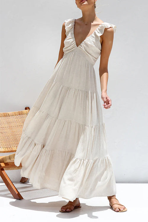 Maxikleid mit V-Ausschnitt und Rüsche