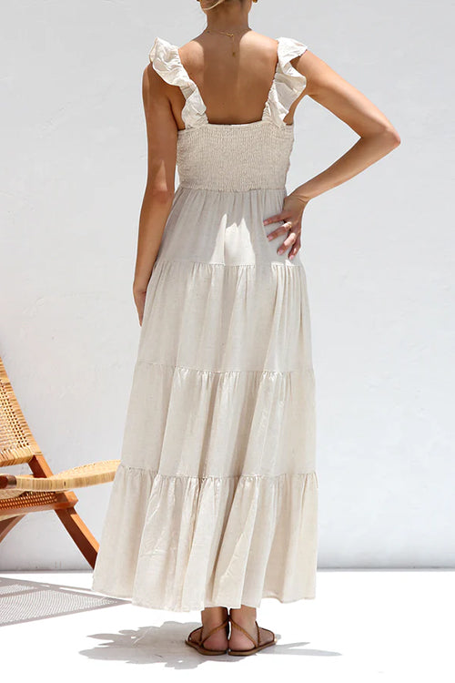 Maxikleid mit V-Ausschnitt und Rüsche