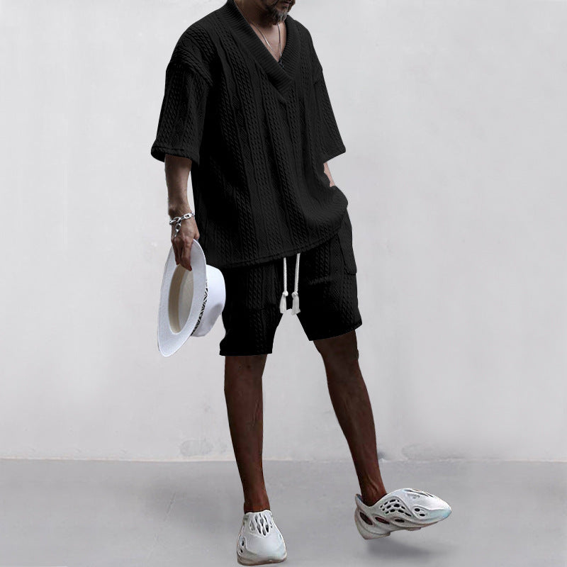 WW | Satz Aus Bequem Sitzendem Strickoberteil Mit V-ausschnitt Und Passenden Shorts