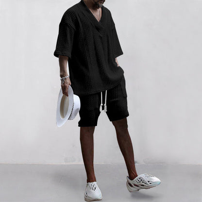 WW | Satz Aus Bequem Sitzendem Strickoberteil Mit V-ausschnitt Und Passenden Shorts