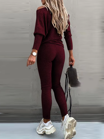 WW | Damen Hausanzug Modisches Off Shoulder Oberteil Und Leggings Satz